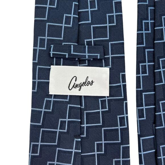 Allea Milano Men’s Necktie Geometric Navy Blue Squares 100% Silk 60”x4” Italy - Picture 4 of 9